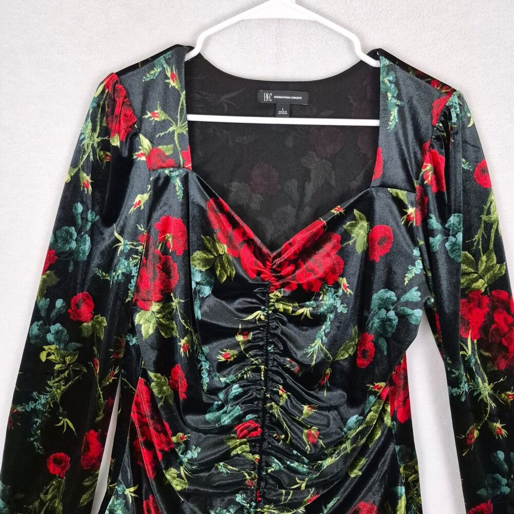 Velvet Floral Long Sleeve Sweetheart Neckline Blouse Large Whimsigoth 90s Y2k.